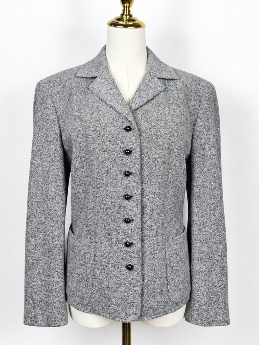 Talbots Collection Made in Italy Gray Wool Tweed Blazer Size 16 Quiet Luxury